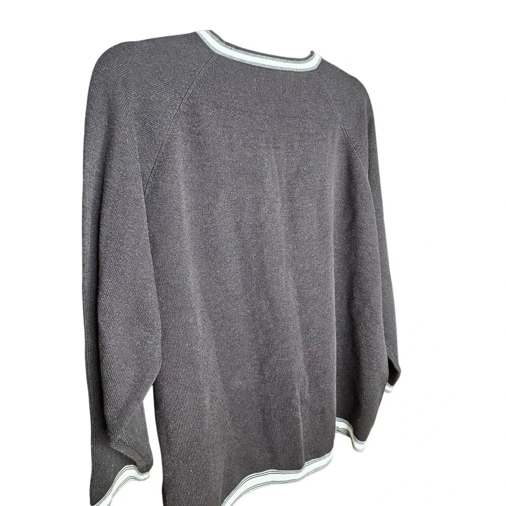Unionbay Sweater Mens Large Black White Trim Long Sleeve V Neck Knit Casual Y2K